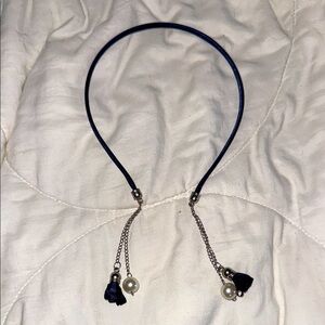 Elegant Blue Headband with Tassels and Pearls